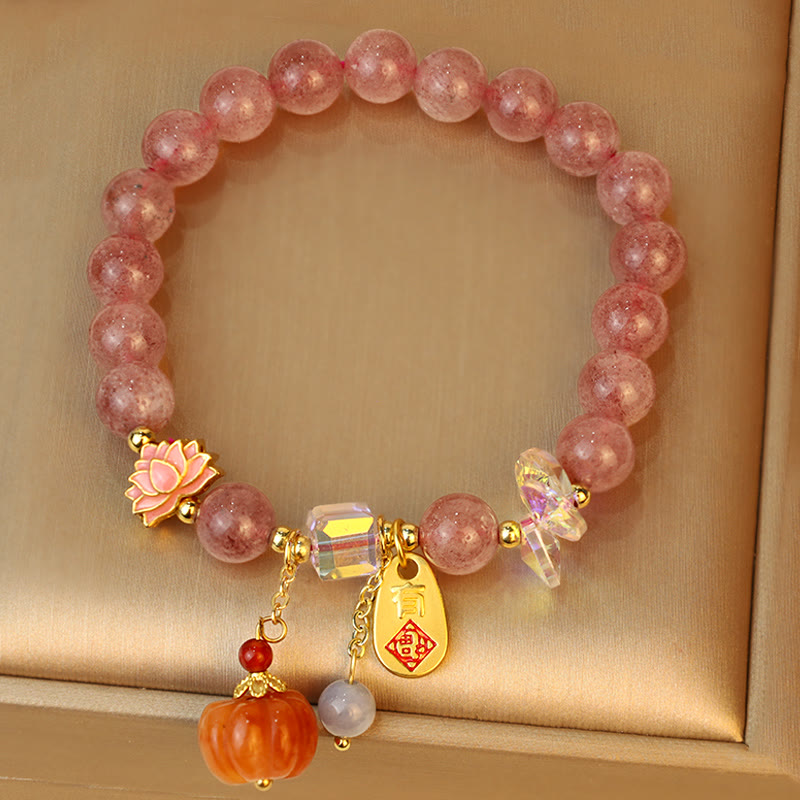 Bracelet à breloques positives en quartz Buddha Stones naturel avec personnage Fu et citrouille