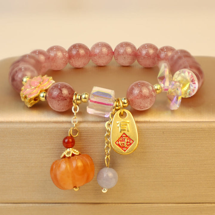 Bracelet à breloques positives en quartz Buddha Stones naturel avec personnage Fu et citrouille