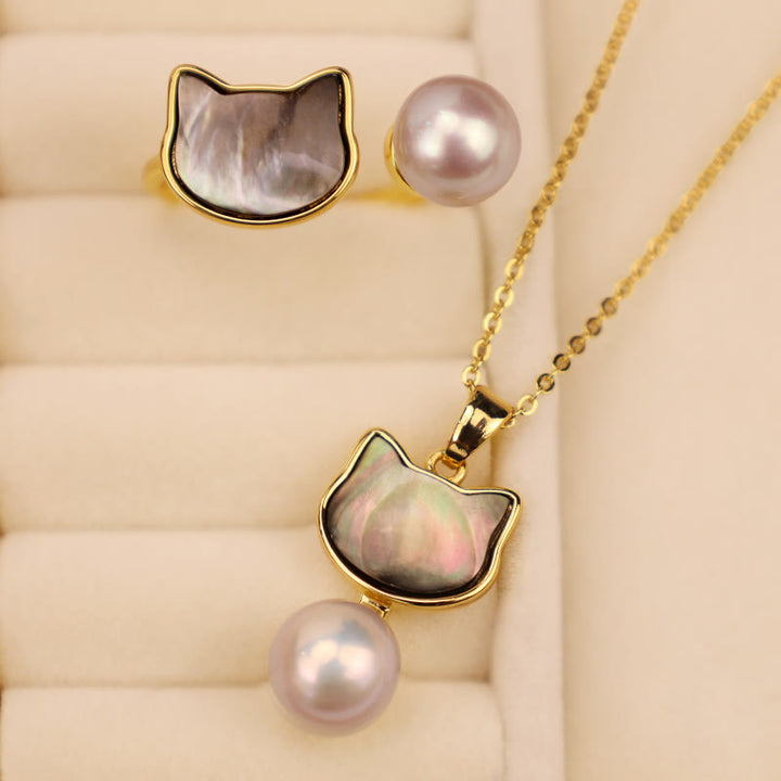 Collier pendentif et boucles d'oreilles en perles naturelles de Buddha Stones et cuivre pour chat - image 1