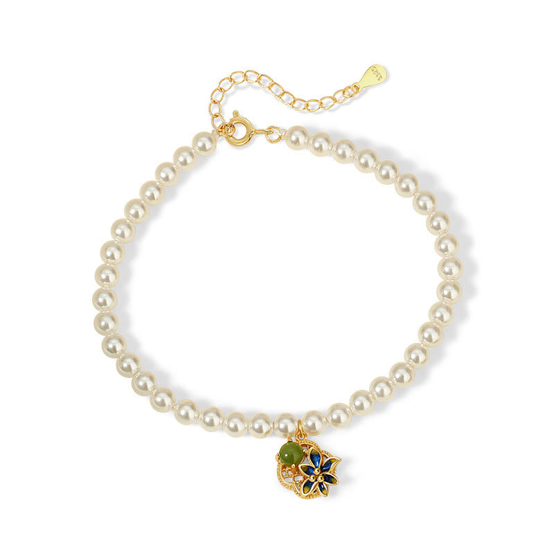 Ensemble de Buddha Stones et collier avec pendentif en argent sterling 925 et perles de jade cyan Hetian en forme de trèfle à quatre feuilles
