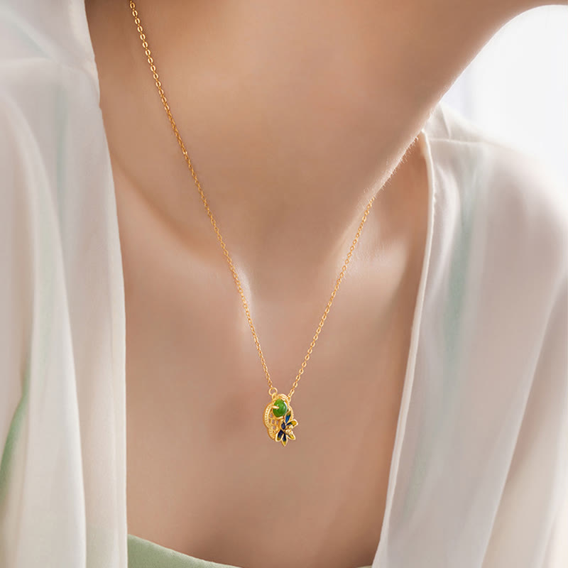 Ensemble de Buddha Stones et collier avec pendentif en argent sterling 925 et perles de jade cyan Hetian en forme de trèfle à quatre feuilles