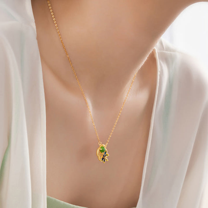 Ensemble de Buddha Stones et collier avec pendentif en argent sterling 925 et perles de jade cyan Hetian en forme de trèfle à quatre feuilles