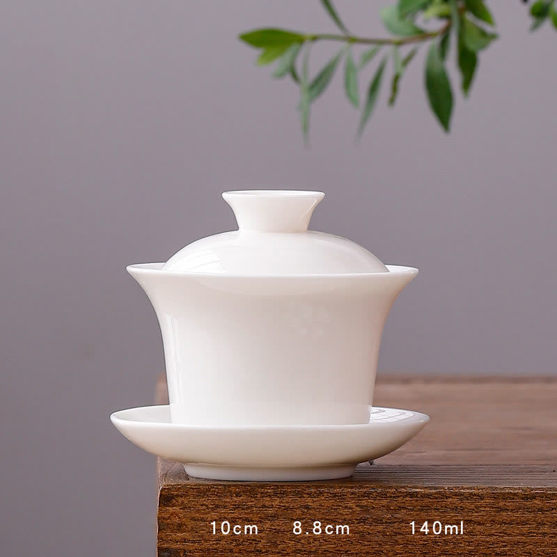 Buddha Stones à thé Gaiwan en porcelaine blanche avec paysage de montagne et soucoupe en céramique avec couvercle