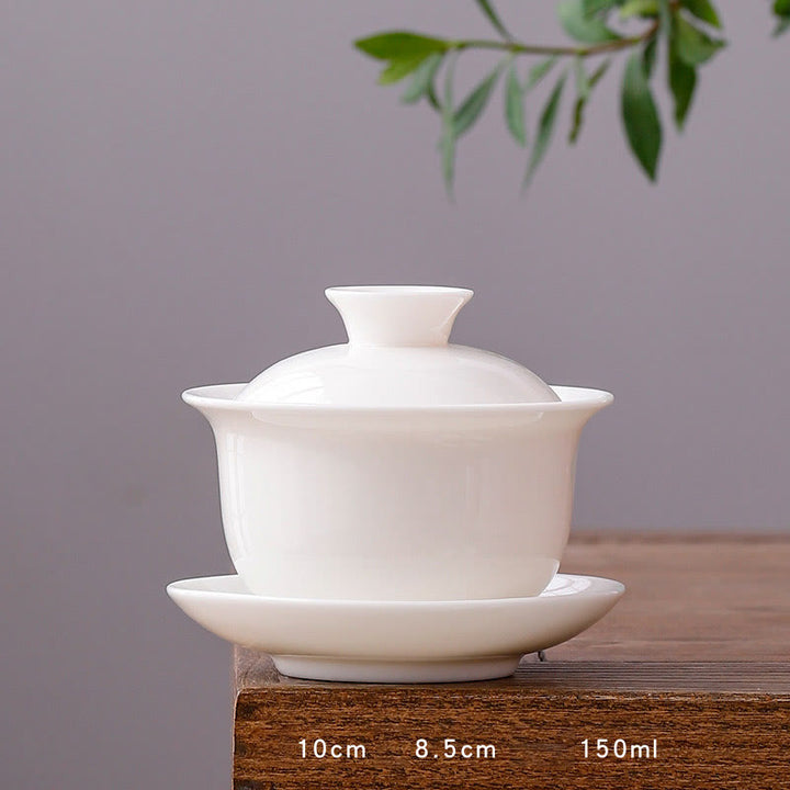 Buddha Stones à thé Gaiwan en porcelaine blanche avec paysage de montagne et soucoupe en céramique avec couvercle