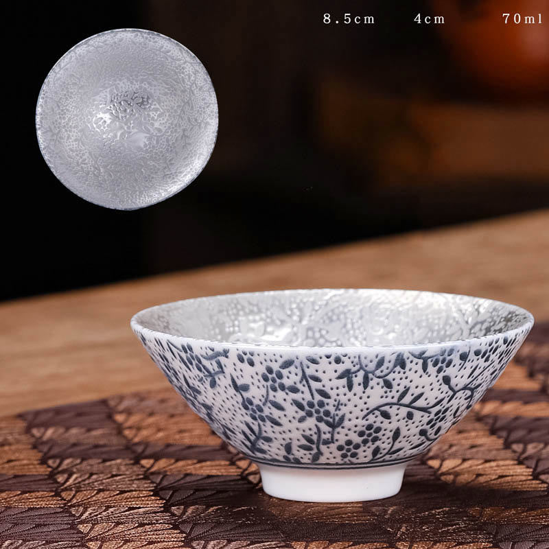 Tasse à thé en céramique argentée dorée avec motif de Buddha Stones et personnages tibétains Fu, tasses à thé Kung Fu, 55 ml