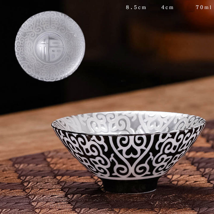 Tasse à thé en céramique argentée dorée avec motif de Buddha Stones et personnages tibétains Fu, tasses à thé Kung Fu, 55 ml
