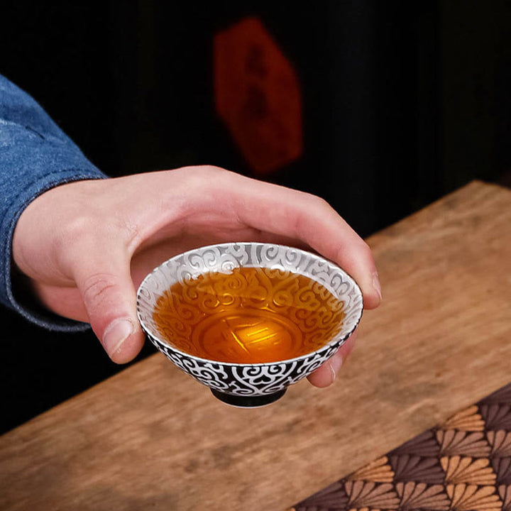 Tasse à thé en céramique argentée dorée avec motif de Buddha Stones et personnages tibétains Fu, tasses à thé Kung Fu, 55 ml
