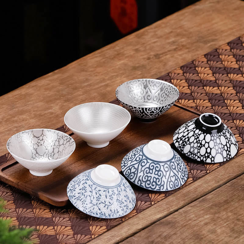 Tasse à thé en céramique argentée dorée avec motif de Buddha Stones et personnages tibétains Fu, tasses à thé Kung Fu, 55 ml