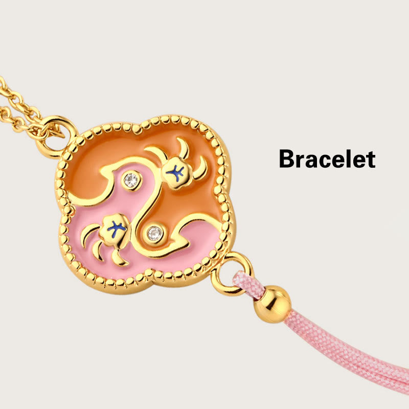 Ensemble collier pendentif bracelet boucles Buddha Stones' oreilles en cuivre plaqué or 18 carats avec deux oiseaux en zircon