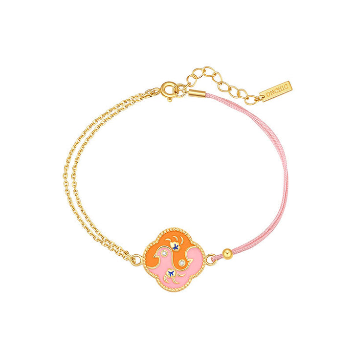Ensemble collier pendentif bracelet boucles Buddha Stones' oreilles en cuivre plaqué or 18 carats avec deux oiseaux en zircon