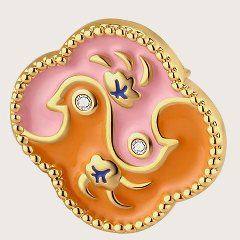 Ensemble collier pendentif bracelet boucles Buddha Stones' oreilles en cuivre plaqué or 18 carats avec deux oiseaux en zircon