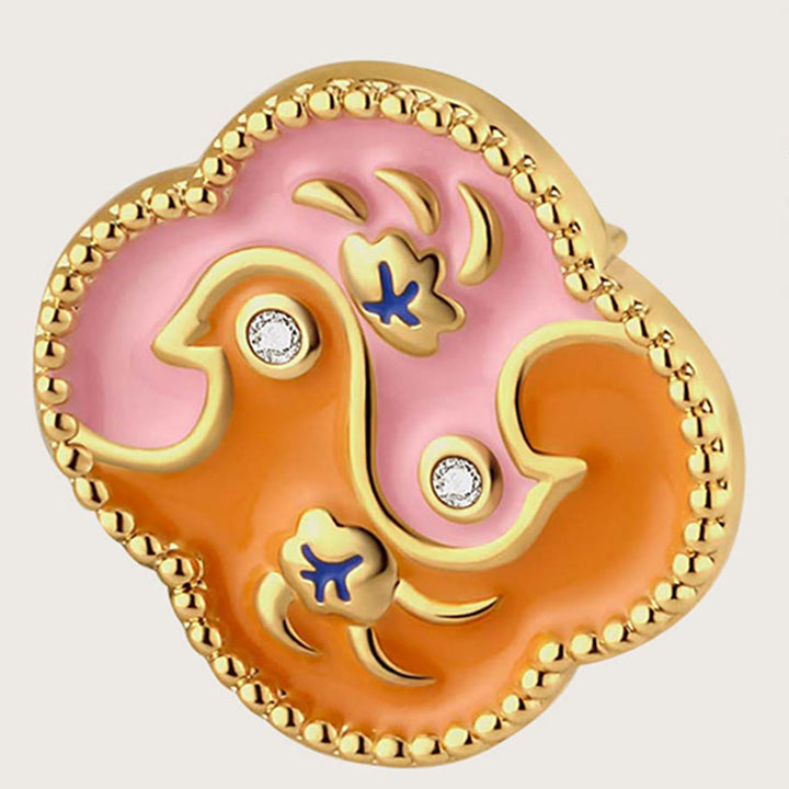 Ensemble collier pendentif bracelet boucles Buddha Stones' oreilles en cuivre plaqué or 18 carats avec deux oiseaux en zircon