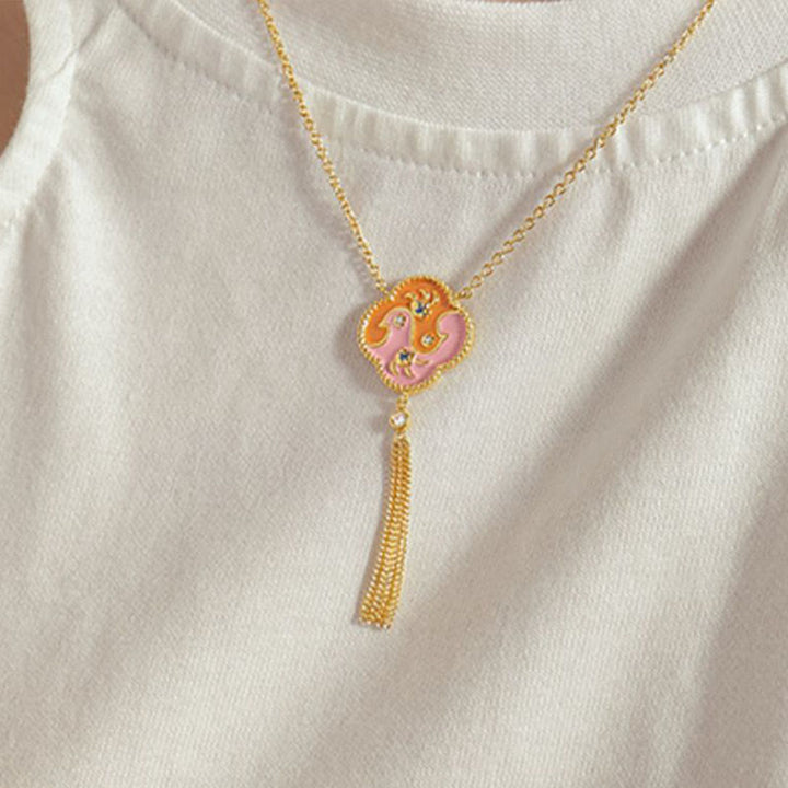 Ensemble collier pendentif bracelet boucles Buddha Stones' oreilles en cuivre plaqué or 18 carats avec deux oiseaux en zircon