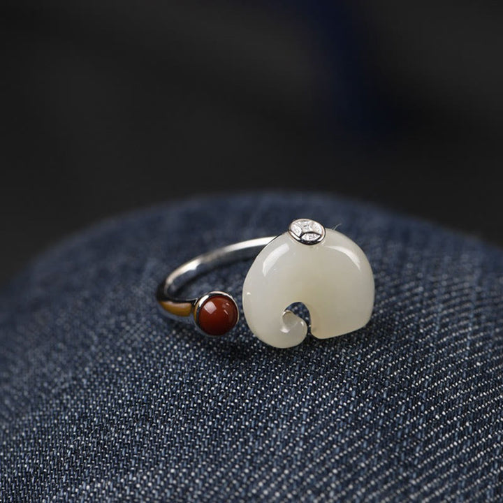 Ensemble collier, pendentif, bracelet, bague et boucles d'oreilles en argent sterling 925 Buddha Stones et éléphant en jade Hetian
