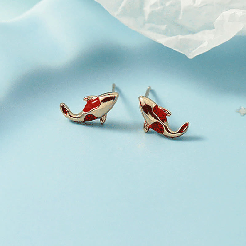 Ensemble de boucles d'oreilles et collier avec pendentif en corde rouge et poisson koï en cuivre et Buddha Stones