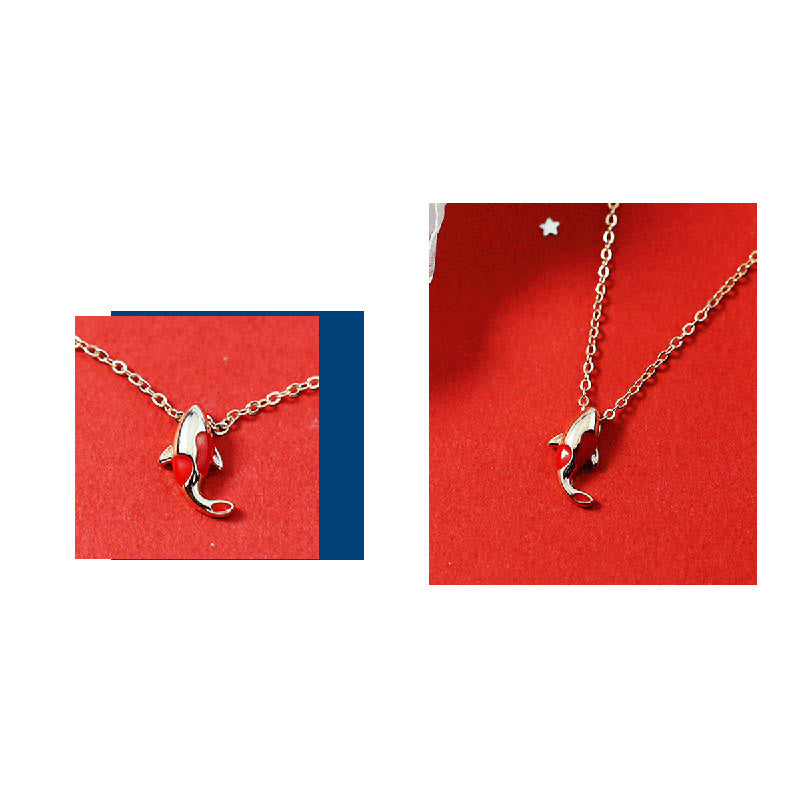 Ensemble de boucles d'oreilles et collier avec pendentif en corde rouge et poisson koï en cuivre et Buddha Stones