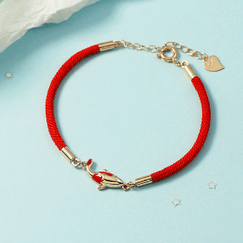 Ensemble de boucles d'oreilles et collier avec pendentif en corde rouge et poisson koï en cuivre et Buddha Stones