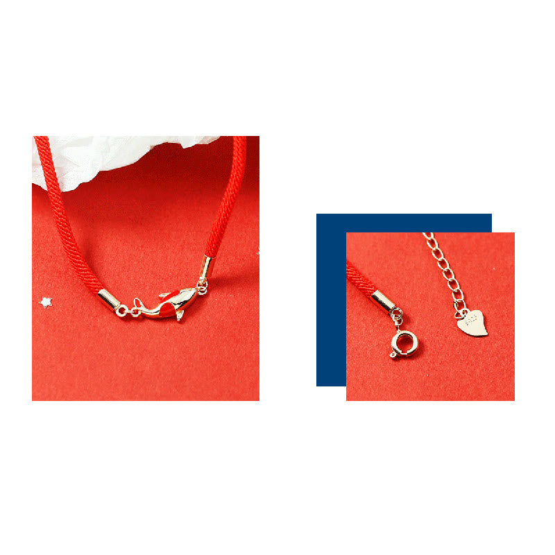 Ensemble de boucles d'oreilles et collier avec pendentif en corde rouge et poisson koï en cuivre et Buddha Stones