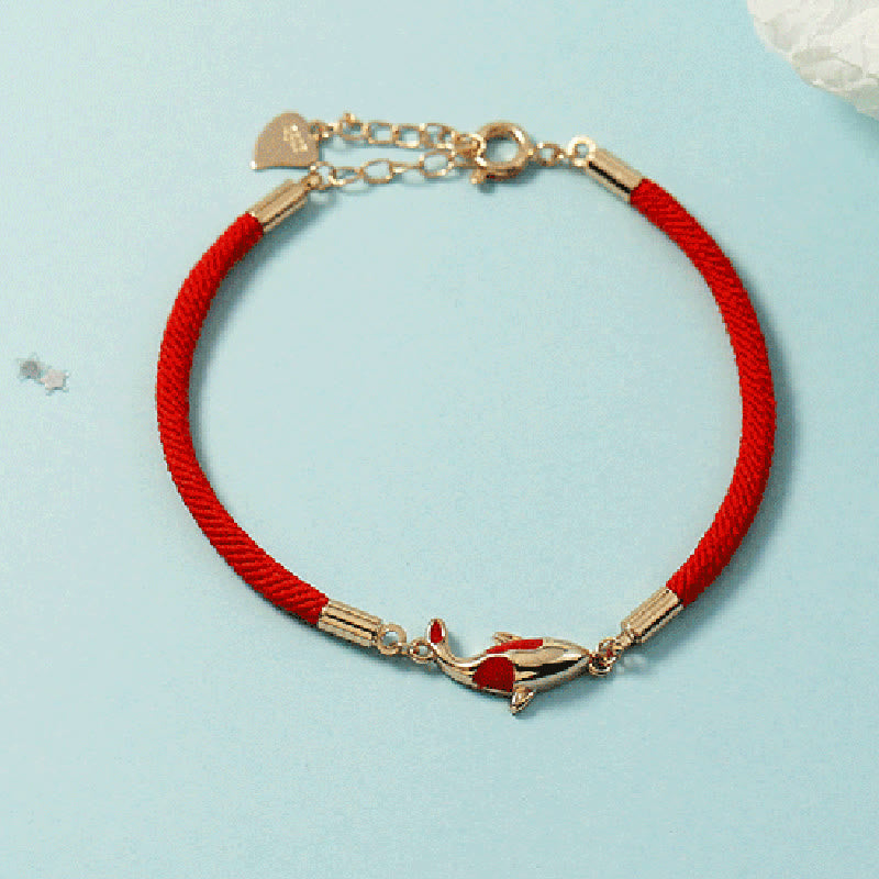Ensemble de boucles d'oreilles et collier avec pendentif en corde rouge et poisson koï en cuivre et Buddha Stones
