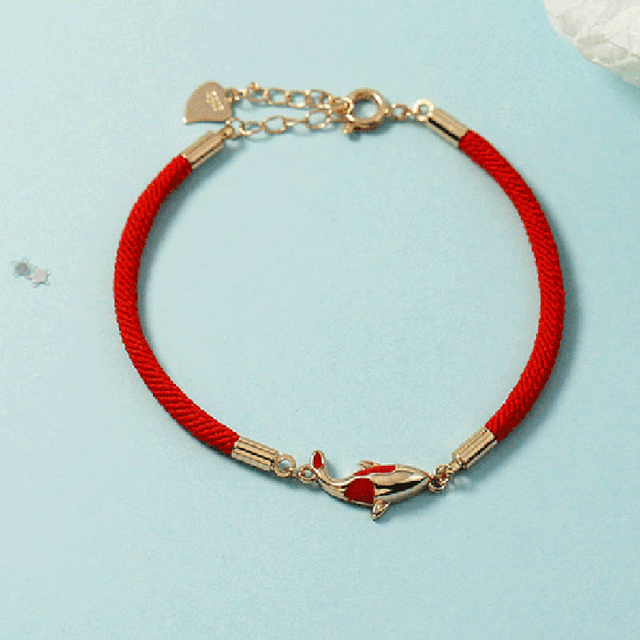 Ensemble de boucles d'oreilles et collier avec pendentif en corde rouge et poisson koï en cuivre et Buddha Stones