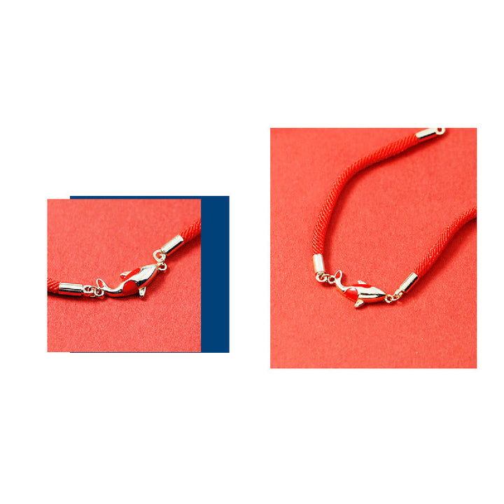 Ensemble de boucles d'oreilles et collier avec pendentif en corde rouge et poisson koï en cuivre et Buddha Stones