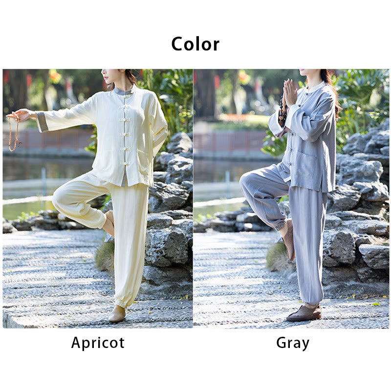 Ensemble 2 pièces Buddha Stones, chemise à manches longues et pantalon à boutons de grenouille, méditation Zen Tai Chi, vêtements en coton et lin pour femmes - image 13