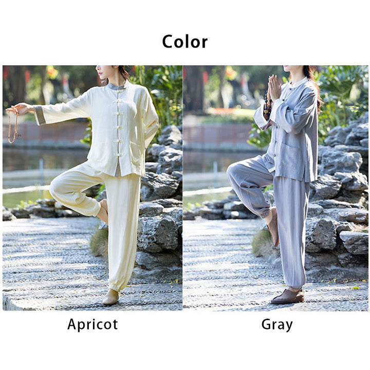 Ensemble 2 pièces Buddha Stones, chemise à manches longues et pantalon à boutons de grenouille, méditation Zen Tai Chi, vêtements en coton et lin pour femmes - image 13