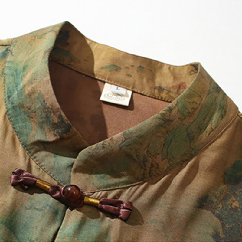 T-shirt à manches trois-quarts pour homme avec motif de dragon chinois et paysage de Buddha Stones