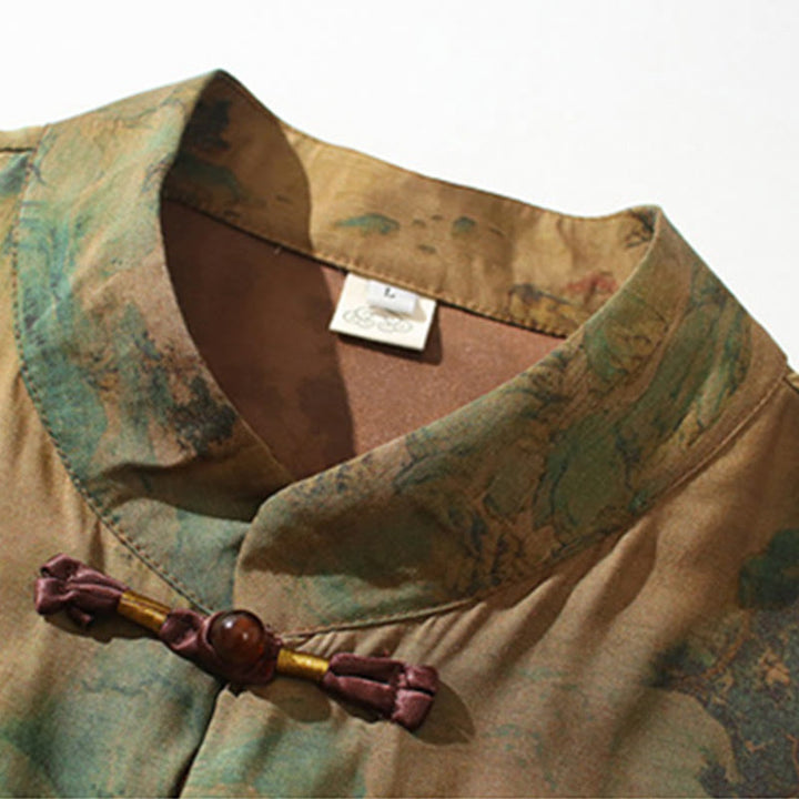 T-shirt à manches trois-quarts pour homme avec motif de dragon chinois et paysage de Buddha Stones