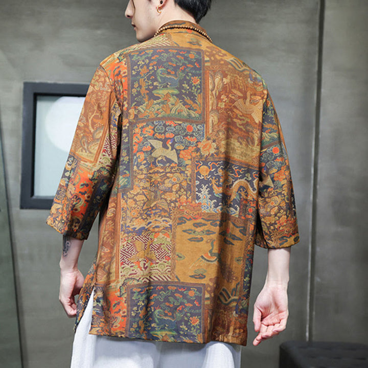 T-shirt à manches trois-quarts pour homme avec motif de dragon chinois et paysage de Buddha Stones