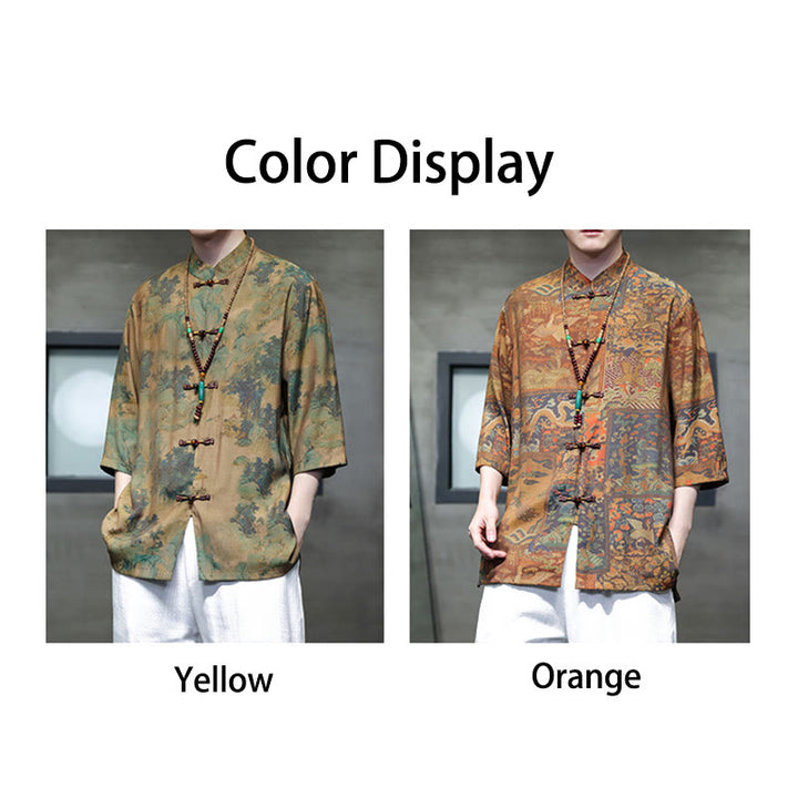 T-shirt à manches trois-quarts pour homme avec motif de dragon chinois et paysage de Buddha Stones