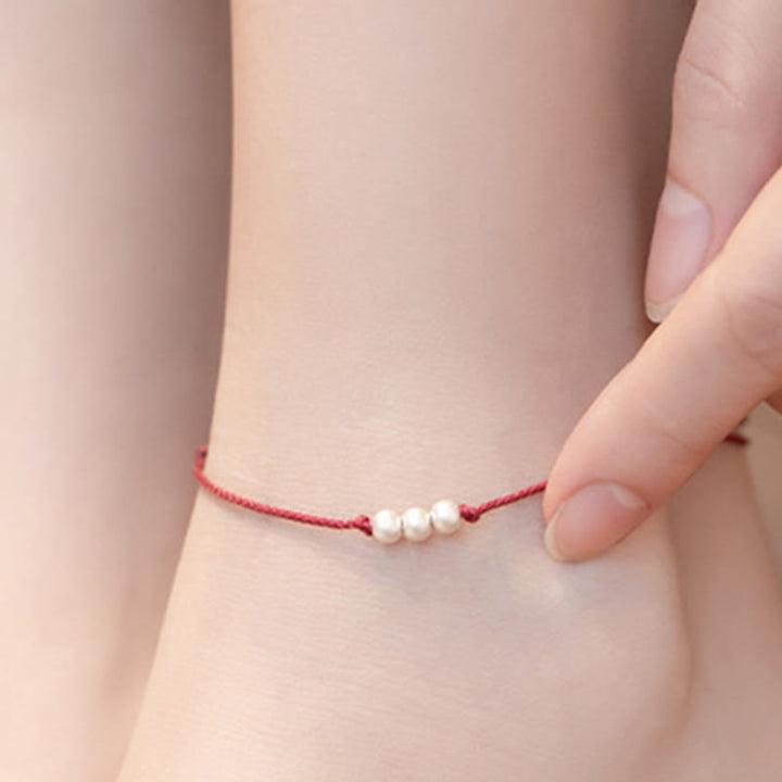 Bracelet de cheville en argent sterling 925 avec trois perles de protection et pierres de Buddha Stones - image 12