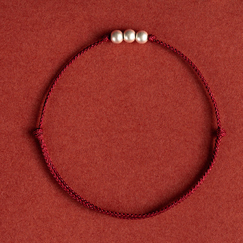 Bracelet de cheville en argent sterling 925 avec trois perles de protection et pierres de Buddha Stones - image 3