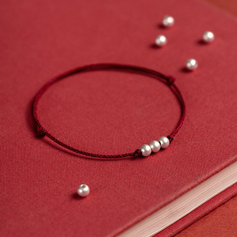 Bracelet de cheville en argent sterling 925 avec trois perles de protection et pierres de Buddha Stones - image 5