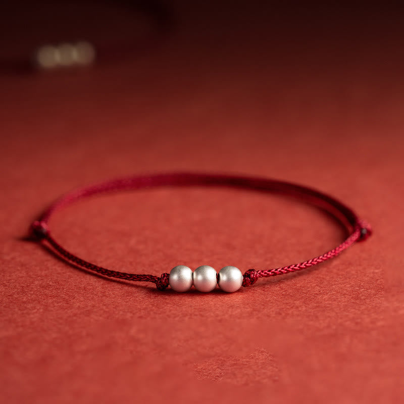 Bracelet de cheville en argent sterling 925 avec trois perles de protection et pierres de Buddha Stones - Bracelet (tour de poignet 14-18 cm) - image 1