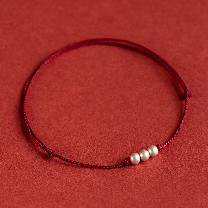 Bracelet de cheville en argent sterling 925 avec trois perles de protection et pierres de Buddha Stones - Bracelet de cheville (circonférence 21-27 cm) - image 11
