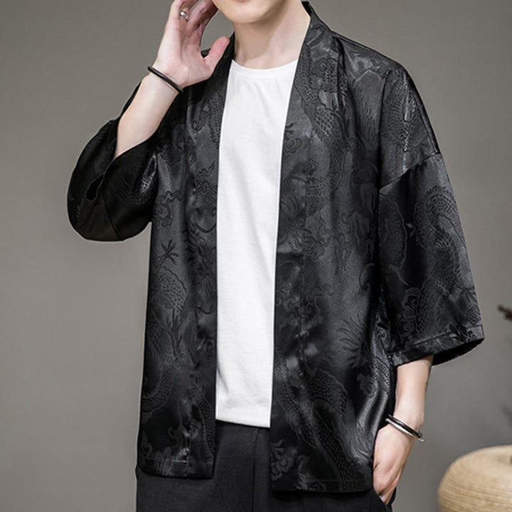 Buddha Stones Veste ouverte du dragon chinois Kimono pour hommes - image 9