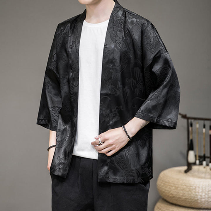 Buddha Stones Veste ouverte du dragon chinois Kimono pour hommes - image 12