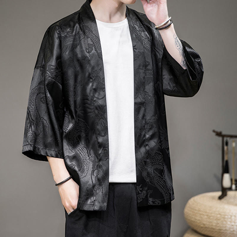 Buddha Stones Veste ouverte du dragon chinois Kimono pour hommes - image 11