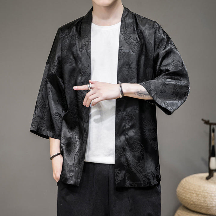 Buddha Stones Veste ouverte du dragon chinois Kimono pour hommes - image 10