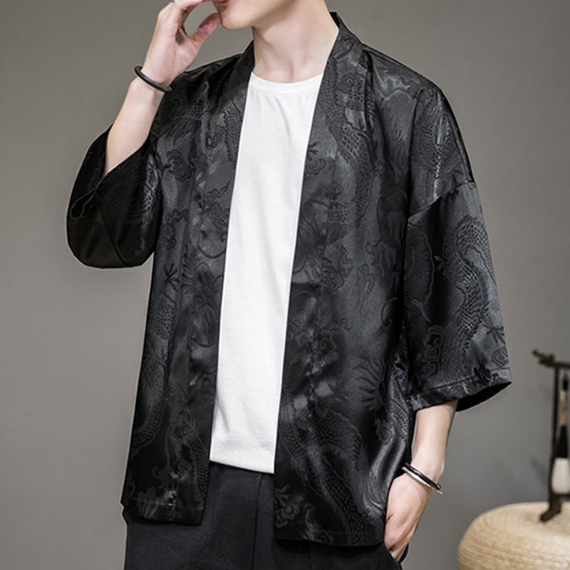 Buddha Stones Veste ouverte du dragon chinois Kimono pour hommes - image 13