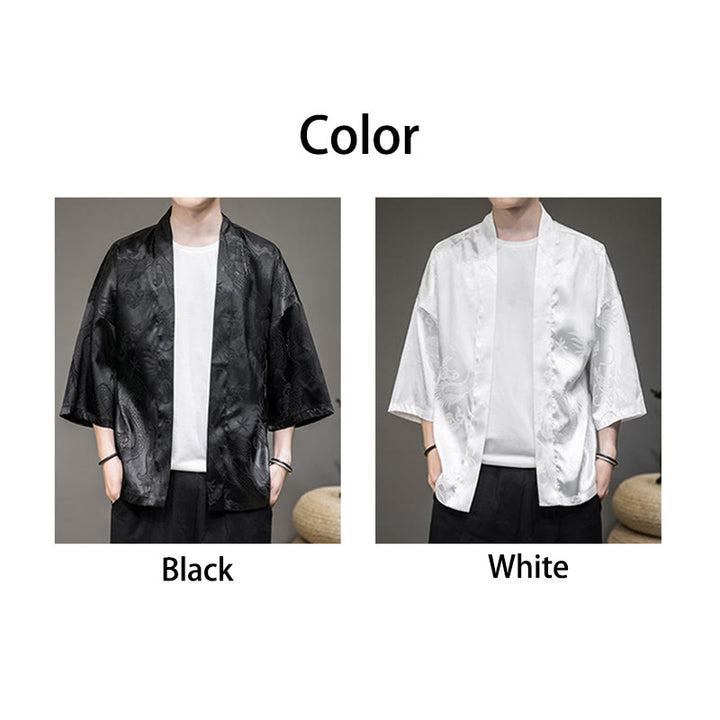 Buddha Stones Veste ouverte du dragon chinois Kimono pour hommes - image 15