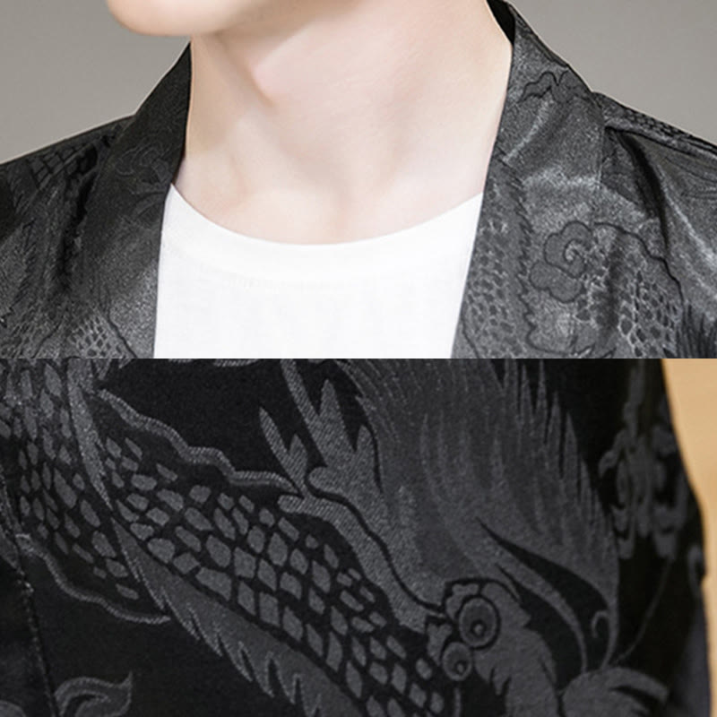 Buddha Stones Veste ouverte du dragon chinois Kimono pour hommes - image 14