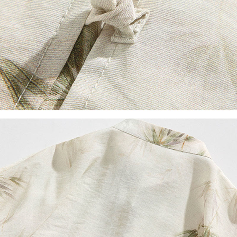 T-shirt à manches courtes pour homme avec imprimé feuilles de bambou vertes et jaunes et Buddha Stones