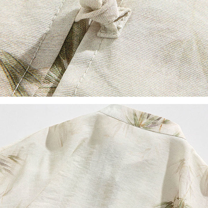 T-shirt à manches courtes pour homme avec imprimé feuilles de bambou vertes et jaunes et Buddha Stones