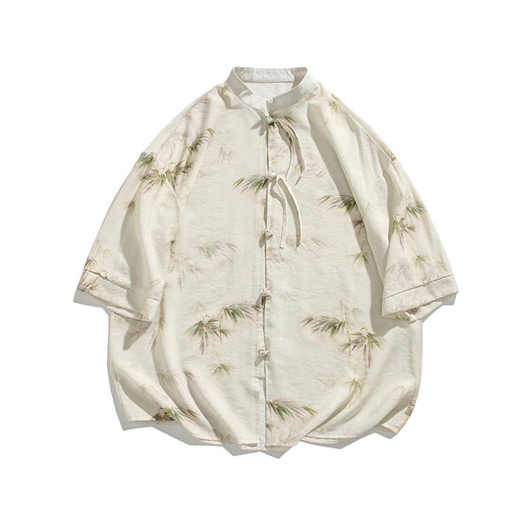 T-shirt à manches courtes pour homme avec imprimé feuilles de bambou vertes et jaunes et Buddha Stones