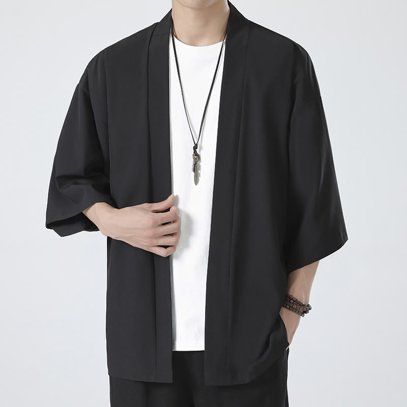 Kimono pour homme, couleur unie, motif Buddha Stones , ouvert sur le devant - image 1