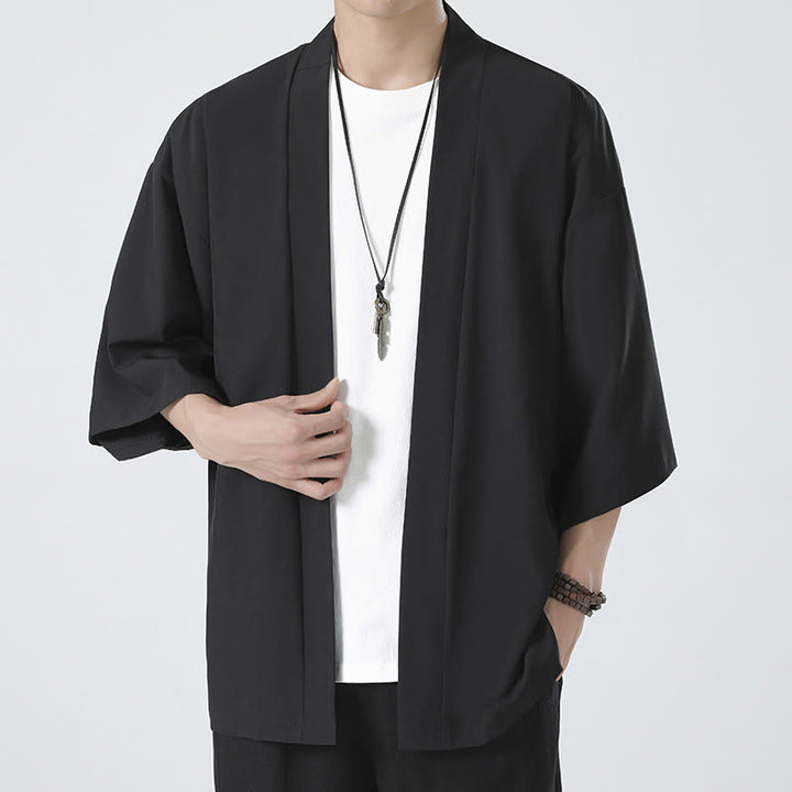 Kimono pour homme, couleur unie, motif Buddha Stones , ouvert sur le devant - image 1