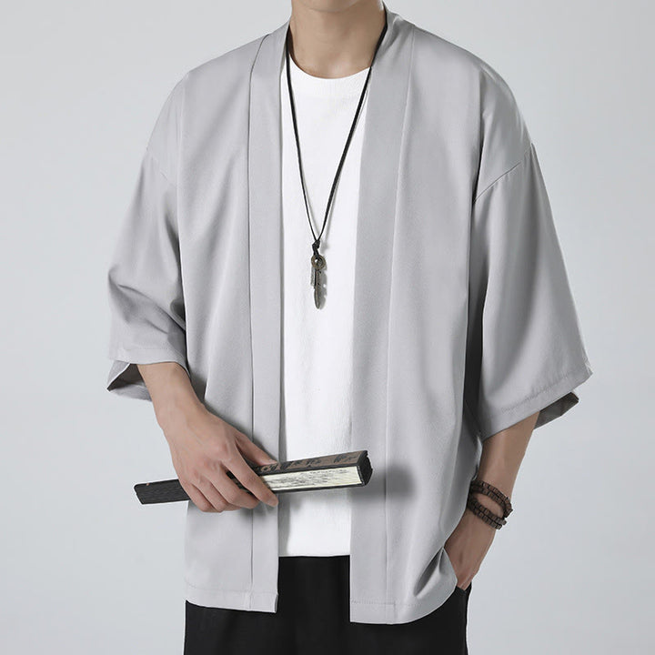 Veste kimono pour homme à devant ouvert de couleur unie Buddha Stones