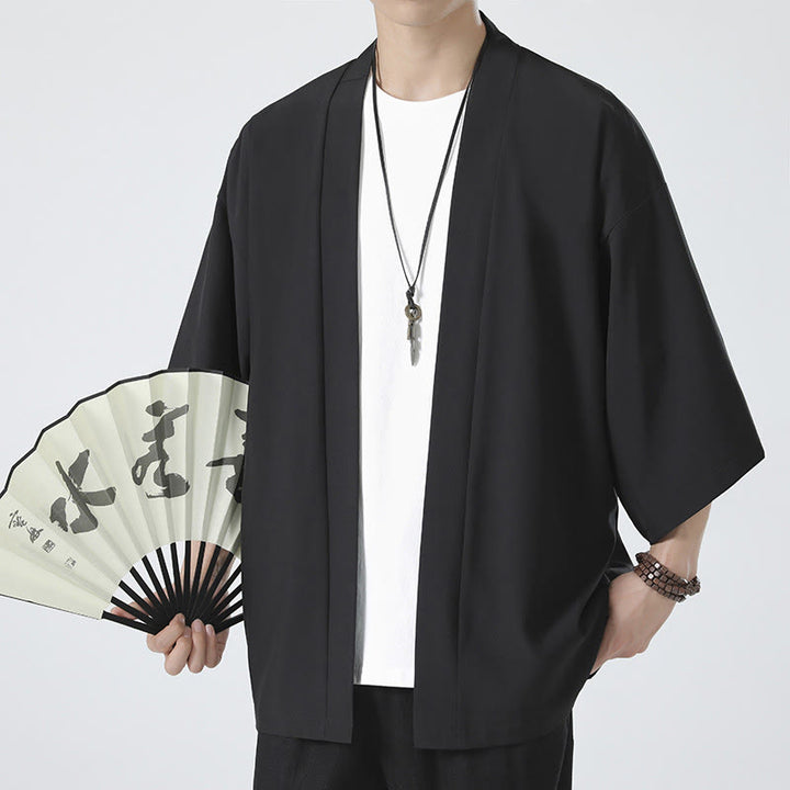 Kimono pour homme, couleur unie, motif Buddha Stones , ouvert sur le devant - image 3
